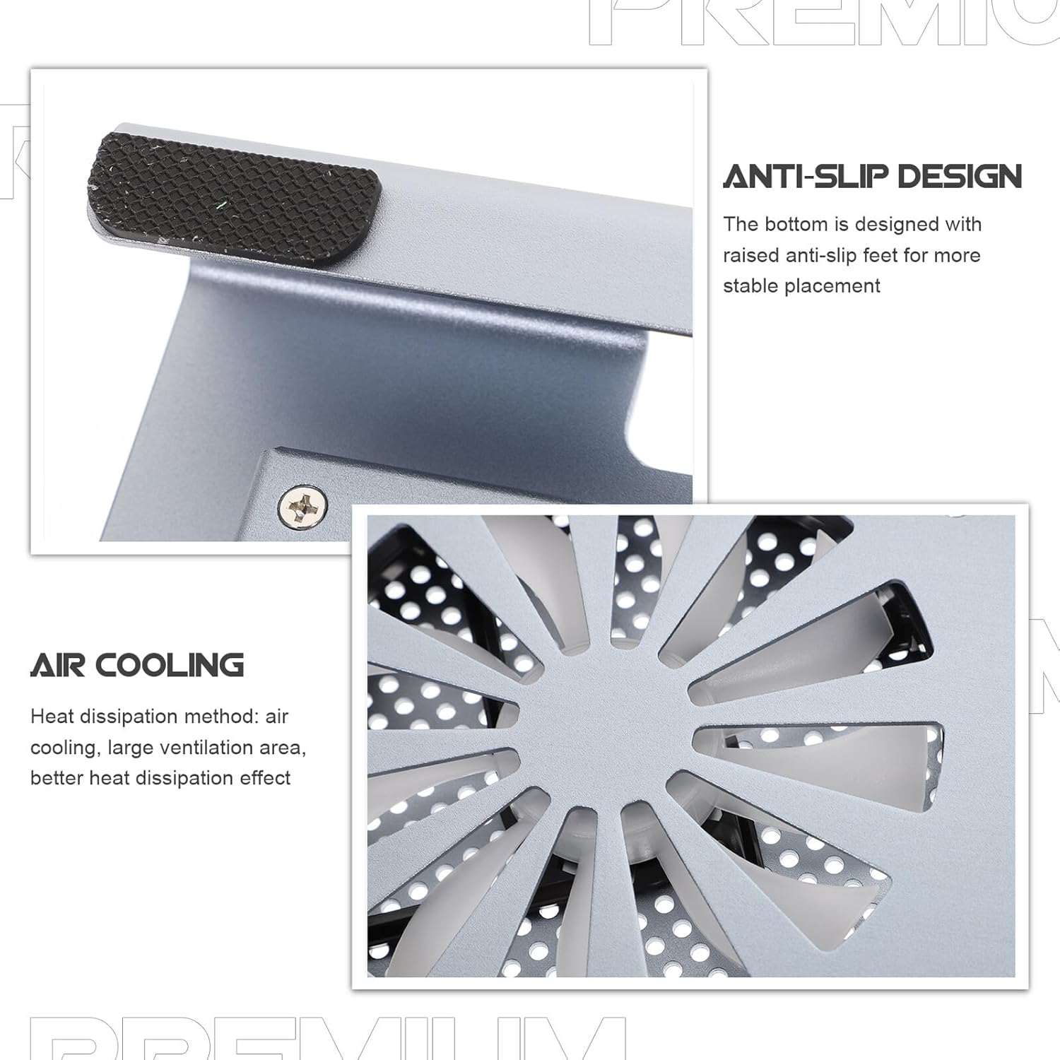 Aluminum Alloy Laptop Cooling Pad with USB Fan, Ventilated Stand for Gaming Notebooks, Gray Elevated Cooler Support for Portable Computer Use