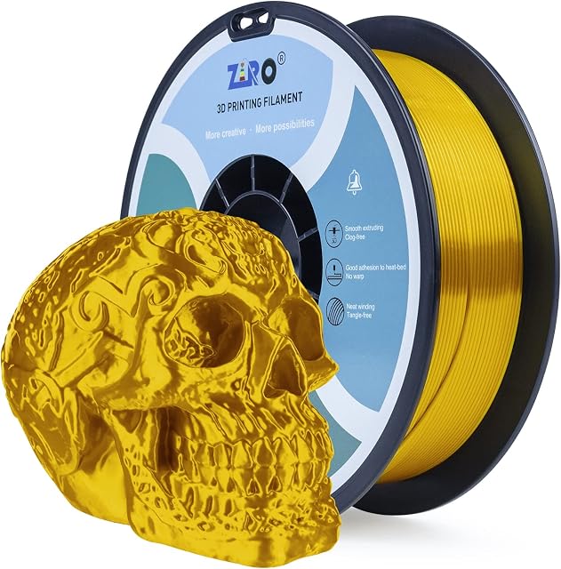 ZIRO PLA Silk Filament 1.75mm,3D Printer Filament PLA Silky Series 1.75mm 1KG(2.2lbs),Dimensional Accuracy +/- 0.03mm,Gold