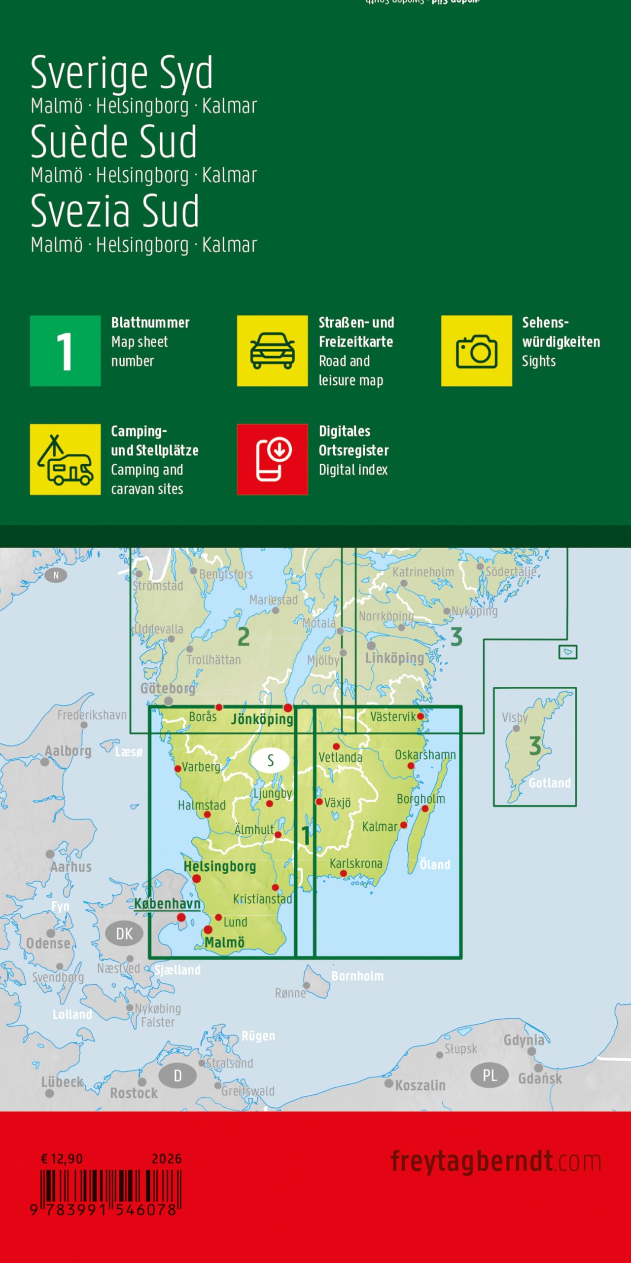 SUEDE SUD - MALMO - HELSINGBORG KALMAR: Straßen- und Freizeitkarte Malmö - Helsingborg - Kalmar, Camping- und Stellplätze, Blatt 1: AK 0667