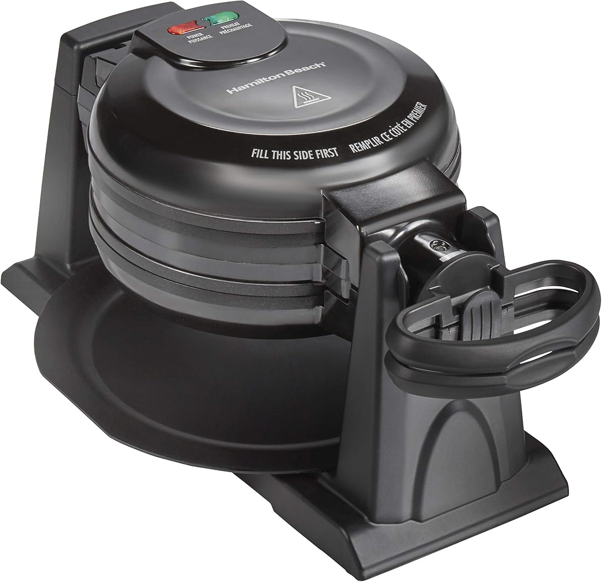 Máquina para hacer gofres belgas de doble giro | Hace 2 gofres a la vez | Platos antiadherentes extraíbles y aptos para lavavajillas sin PFAS | Luces indicadoras | Negro | 26201MN
