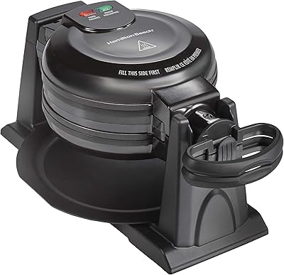 Hamilton Beach 26201 Belgian Waffle Maker with Removable Nonstick Plates, Double Flip, Makes 2 at Once, Black