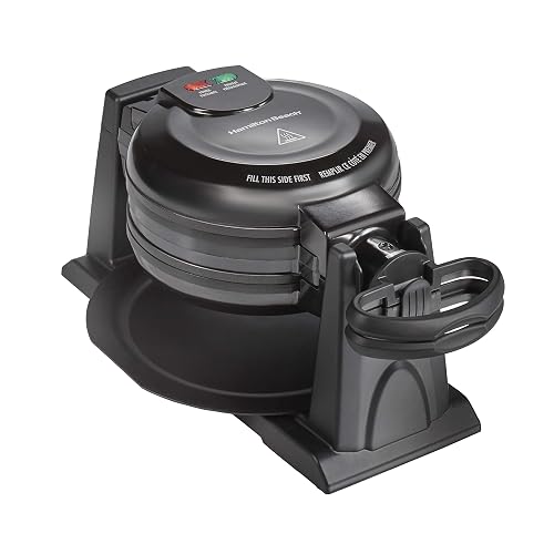 Hamilton Beach Double Flip Belgian Waffle Maker | Makes 2 Waffles At Once | Removable Dishwasher-Safe PFAS-Free Nonstick Plates | Indicator Lights | Black | 26201MN