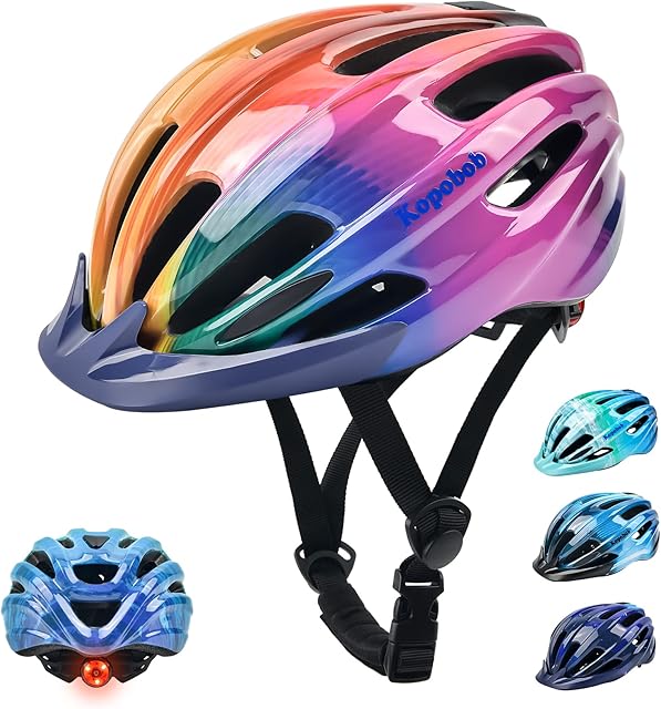 Bike Helmet Kids, Kopobob Adjustable Bike Helmet with Light for Boys and Girls (50-57cm)