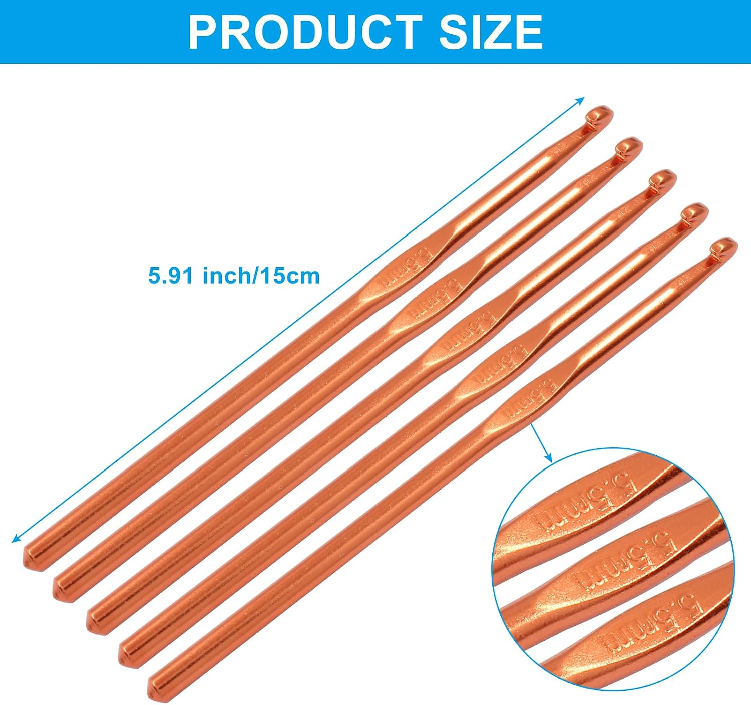 Cionyce Aluminum Crochet Hook 5.5mm US Size I (Size 9), 6 Pack