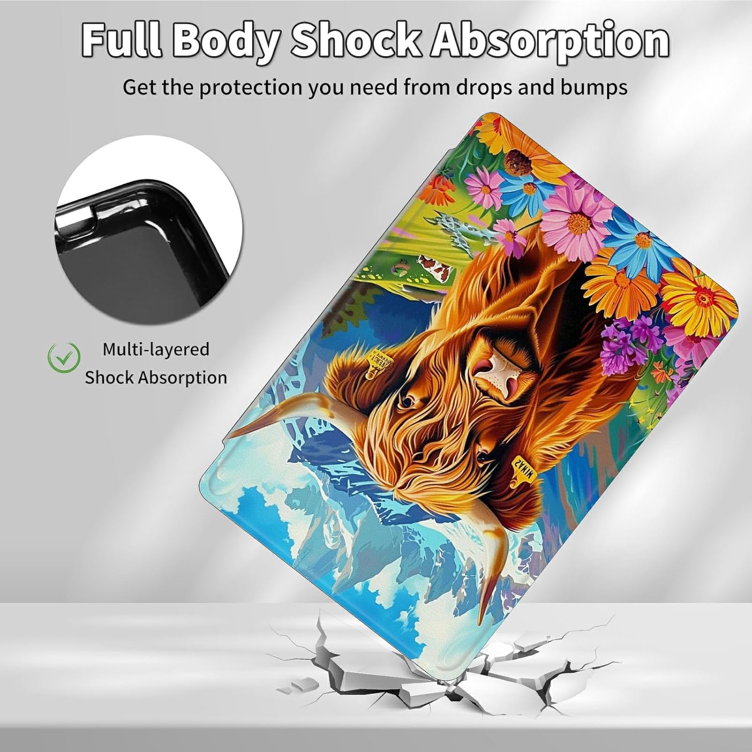 for All-New Amazon Fire HD 8 & 8 Plus(12th/10th Generation, 2022/2020) 360 Degree Rotating Case, PU Leather Stand Smart Flat Case with Auto Wake/Sleep for HD 8 2022/2020, Mountains Cow