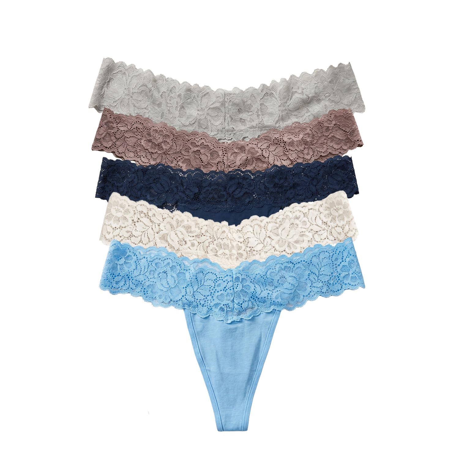 sheluxe Pack of 5 G String Low Rise Thong Panty for Women with Lacy Waistband-picture-1