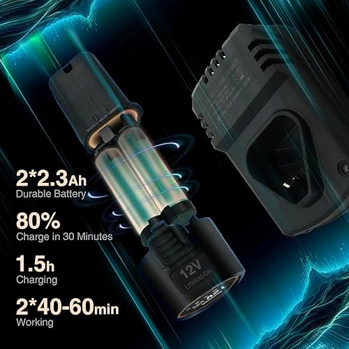 Miniatura 2 de Mini pulidora inalámbrica, 11.52 pulgadas, DA&RO con 11 velocidades variables 2500-6000 RPM, 2 baterías recargables de 2.3 Ah, micropulidora roja