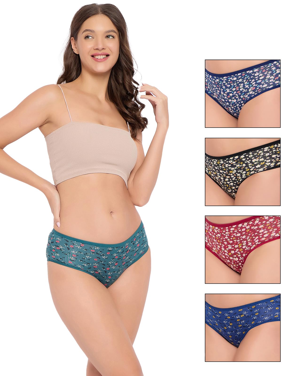 clovia Women's Polyamide Pack of 5 Medium Waist Inner Elastic Hipster Panty -Multicolor-picture-45