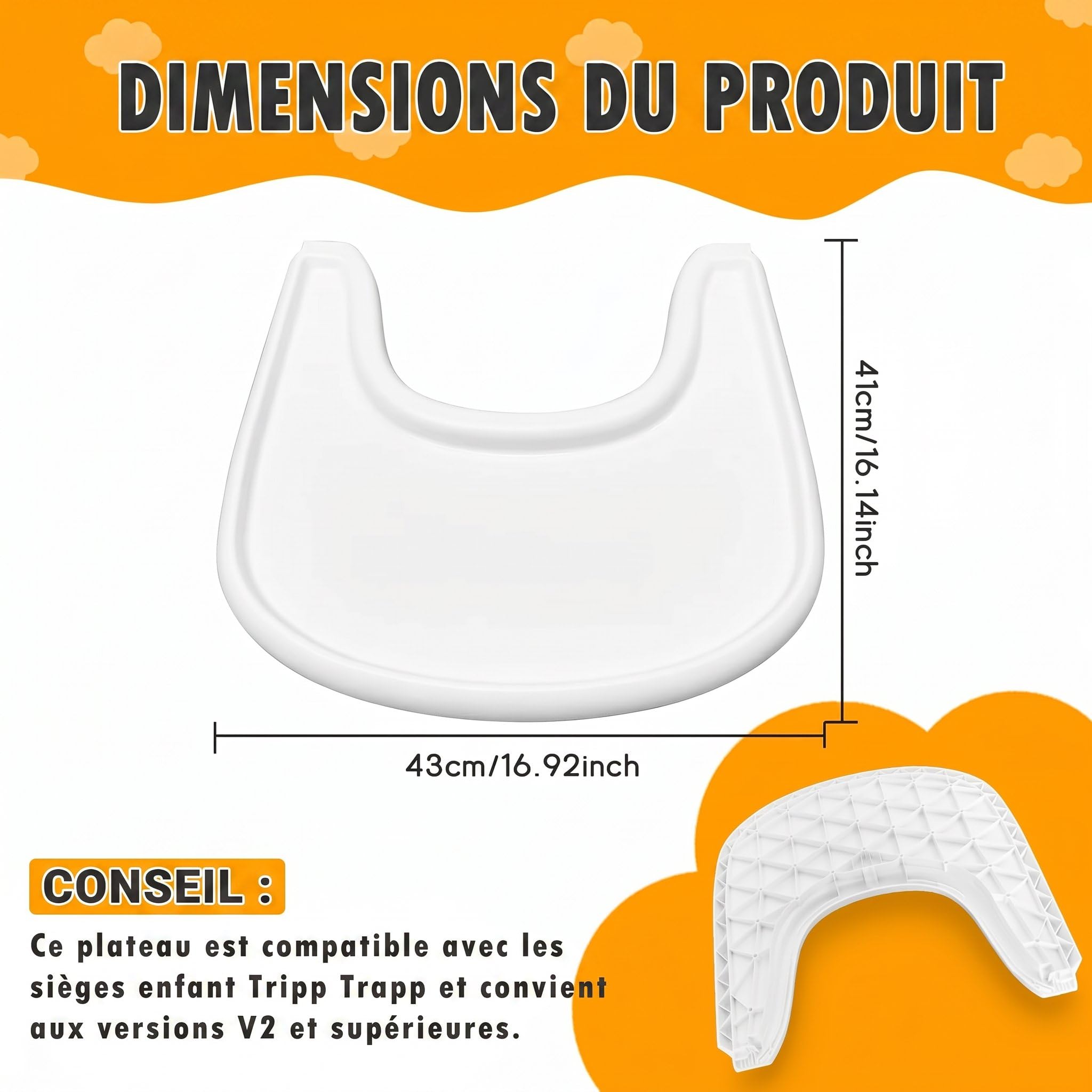 Planche à manger haute compatible avec les chaises Stokke Tripp Trapp Trapp, blanc mat – Table haute non adaptée aux tasses à ventouse, sans bisphénol A. (blanc mat)