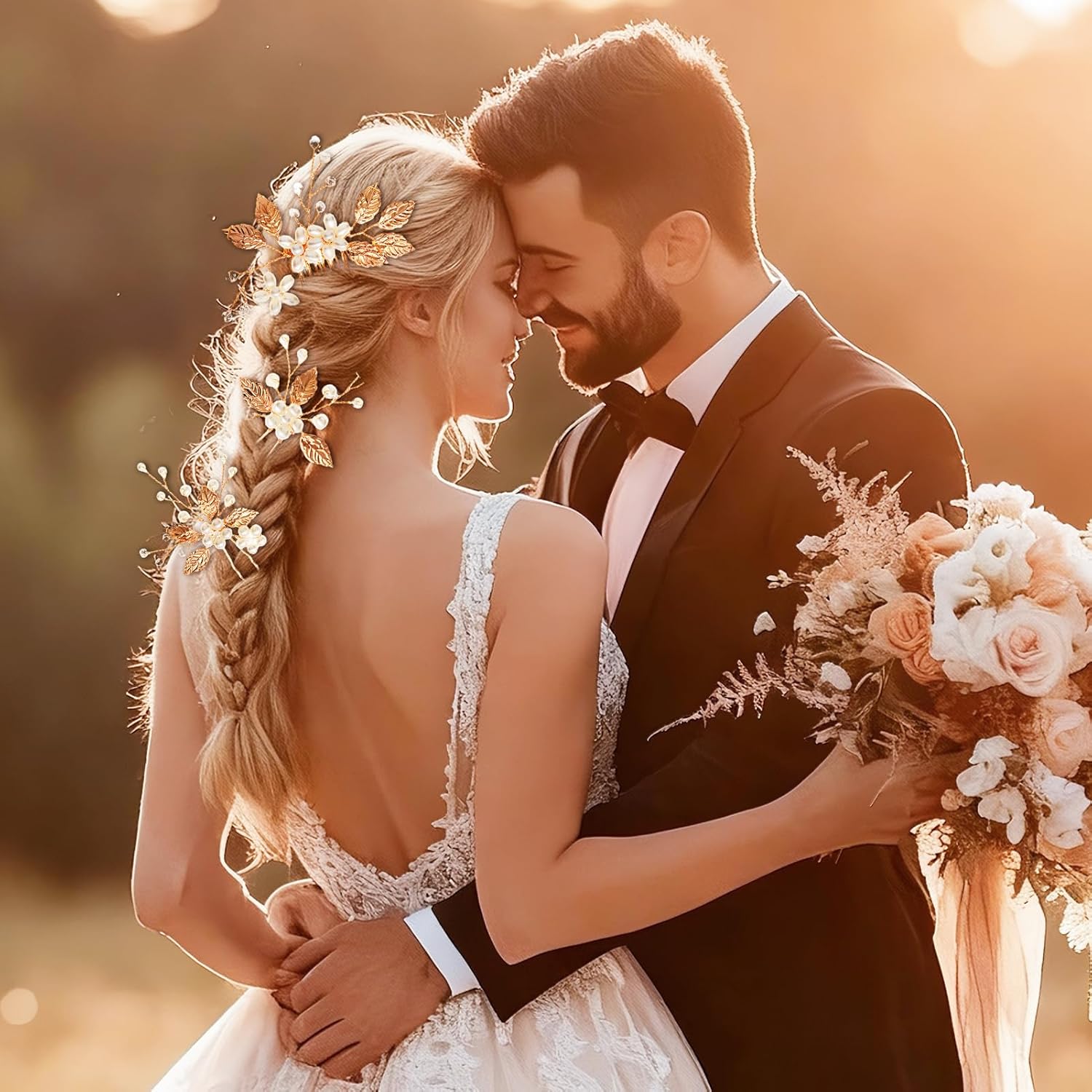 4 PCS Bridal Wedding Hair Pins Gold Leaf Pearl Crystal Flower Hair Clips Vintage Floral Headpiece Elegant Wedding Hair Accessories for Brides Bridesmaids Women Girls - Image 6