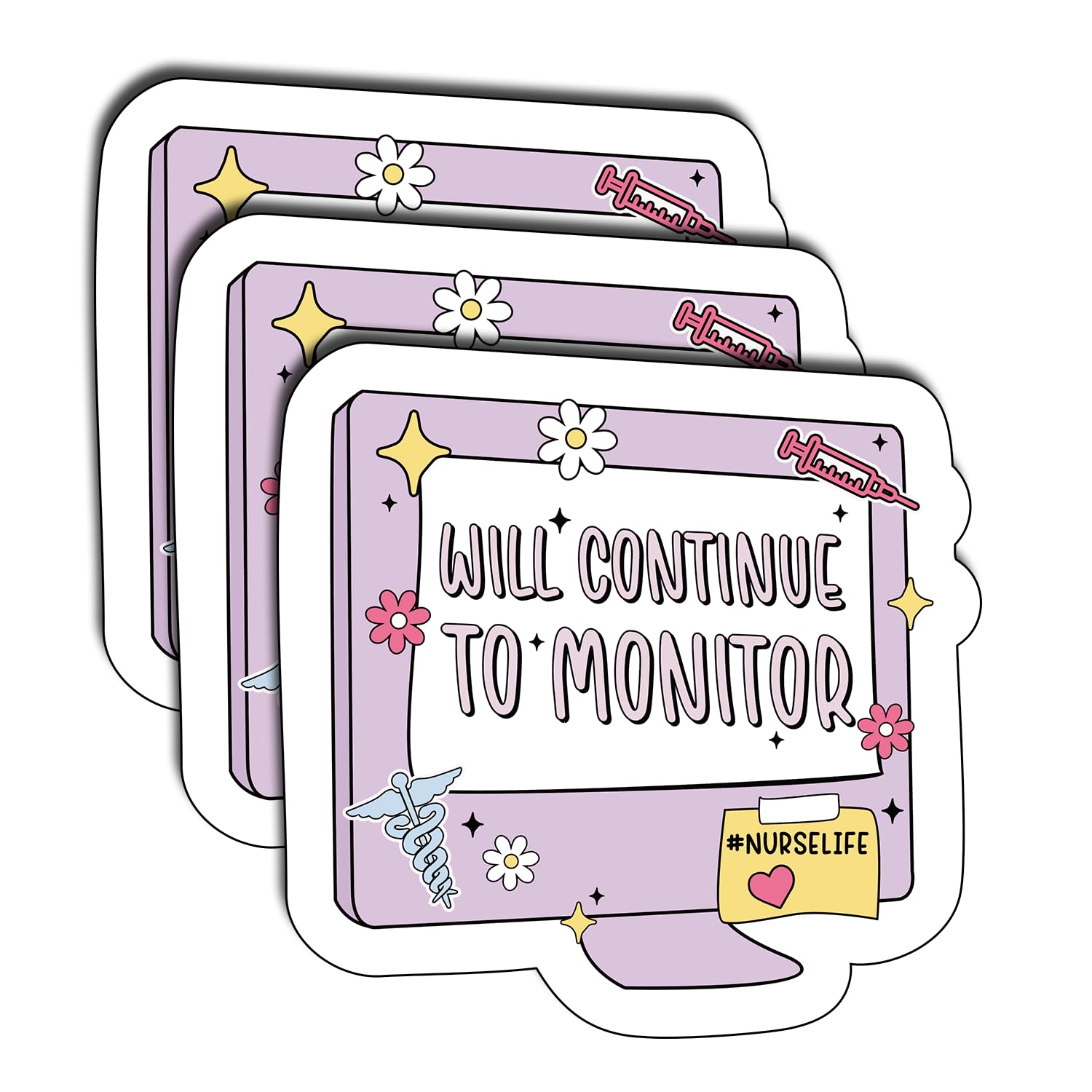 (3Pcs) Will Continue to Monitor Sticker Nursing Stickers Nurse Life Water Bottle Decal Sticker for Book Kindle Laptop Phone Kindle Waterproof Hard Hat Vinyl Decals Decoration Stuff Gifts 3x3 Inch