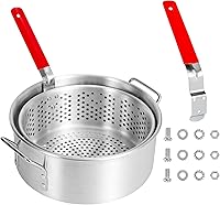 Vista 9 de Freidora de pescado de aluminio con cesta Olla profunda de 10 cuartos de galón con asa Sartén de aceite para exteriores con cesta para freír
