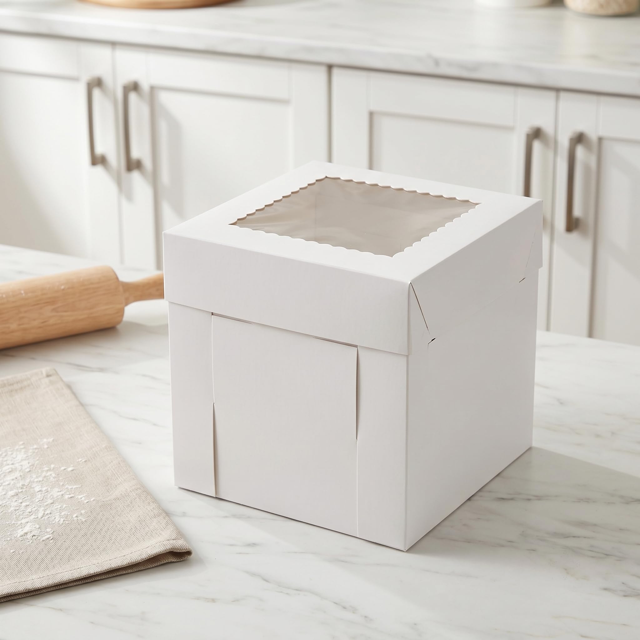 Confezione da 20 scatole per torte da 25,4 cm, con finestra trasparente, in cartone bianco, 400 g/m², per matrimoni, feste di compleanno