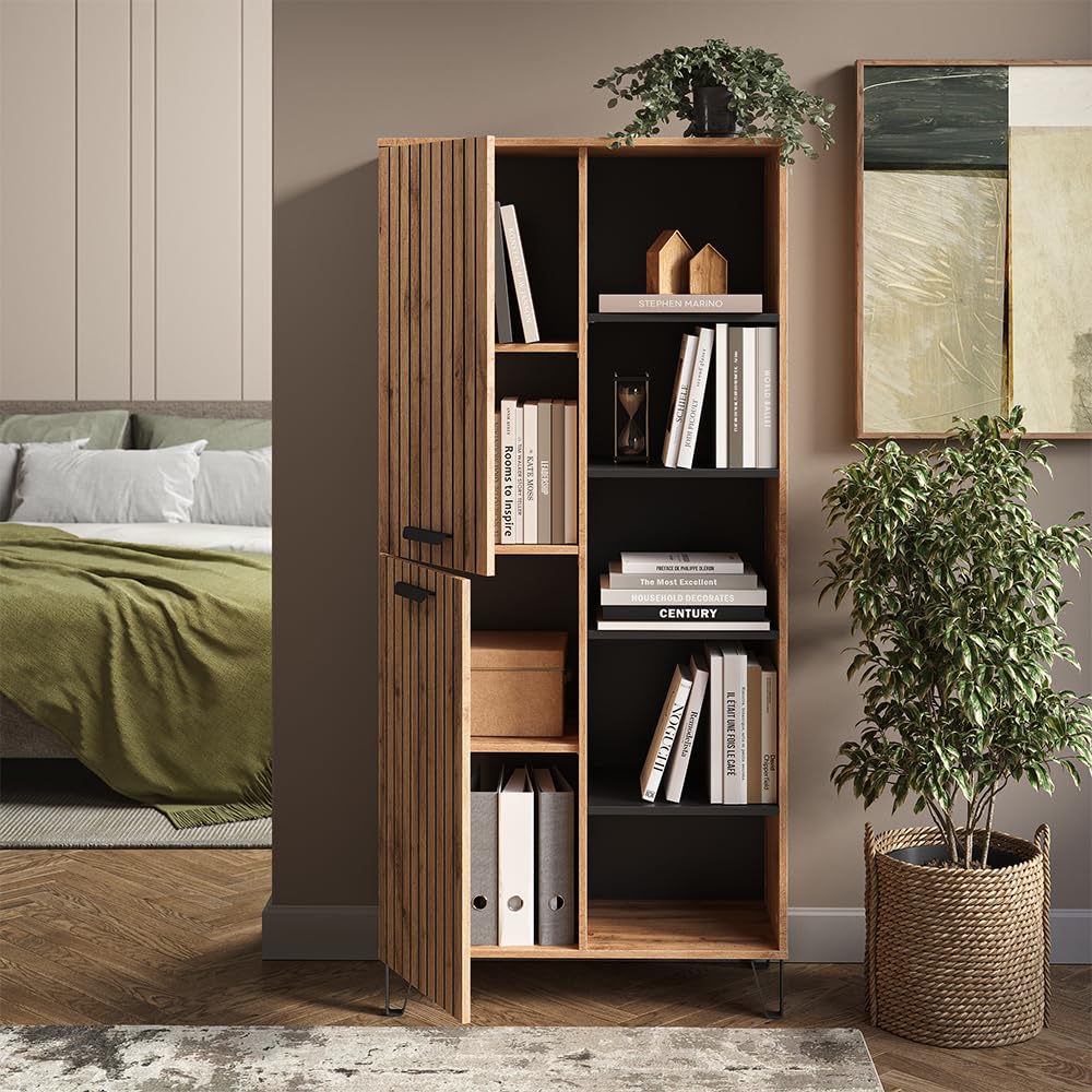 Vicco Armario Amber, Roble Wotan, 80 x 172 cm con 5 Compartimentos, para Colocar Libros, lámparas y Objetos cotidianos