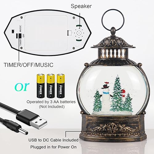 Miniatura 9 de DRomance Christmas Singing Snow Globe Lantern Battery Operated USB Powered Lighted Water Glitters Music Snow Globe Holiday Decoration for Women