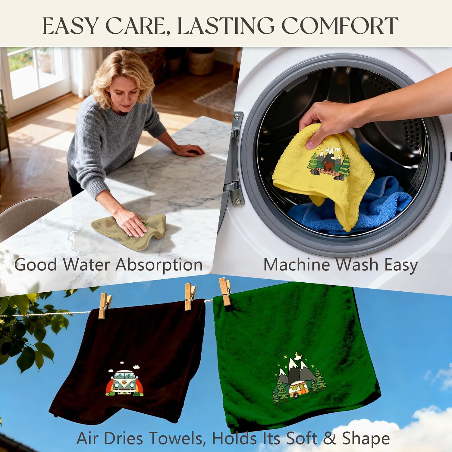 4 Pcs Camping Towels Camp Cotton Towel Set 29 x 13.3 Inch Camper Embroidered Towels Hand Kitchen Decorative Camping Bath Hand Towel Camper Bathroom Accessories Farmhouse Decor Housewarming Gift