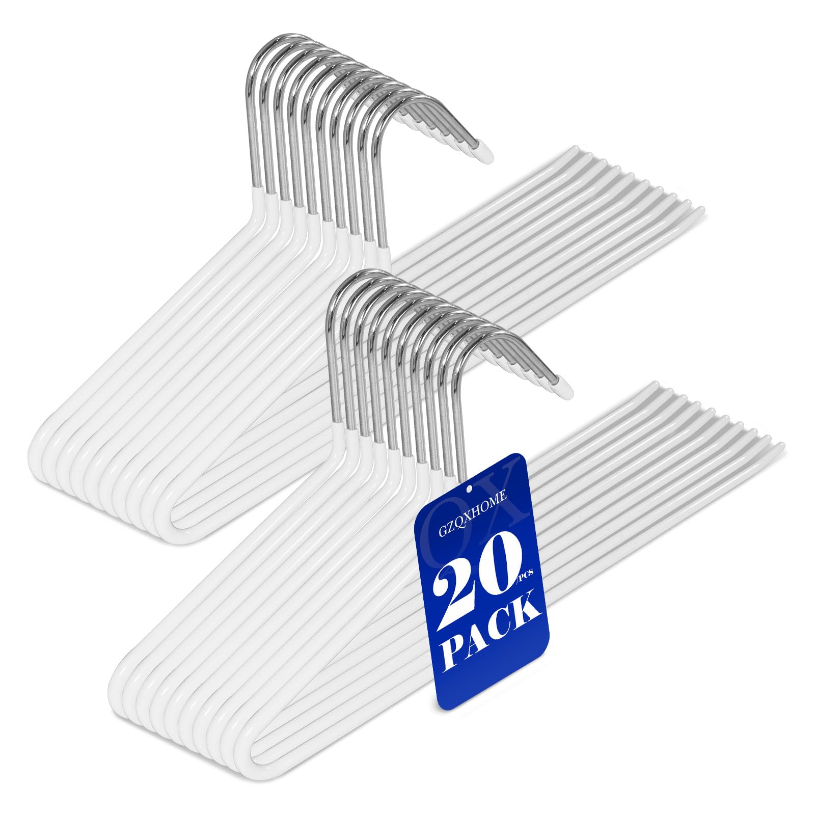 GZQXHOME 20 Pack Open Ended Pants Hangers with Non Slip Design,Suitable for Trousers,Jeans,Towels for Closet Space Saving,Durable Metal Material with Rubber Coating (White)