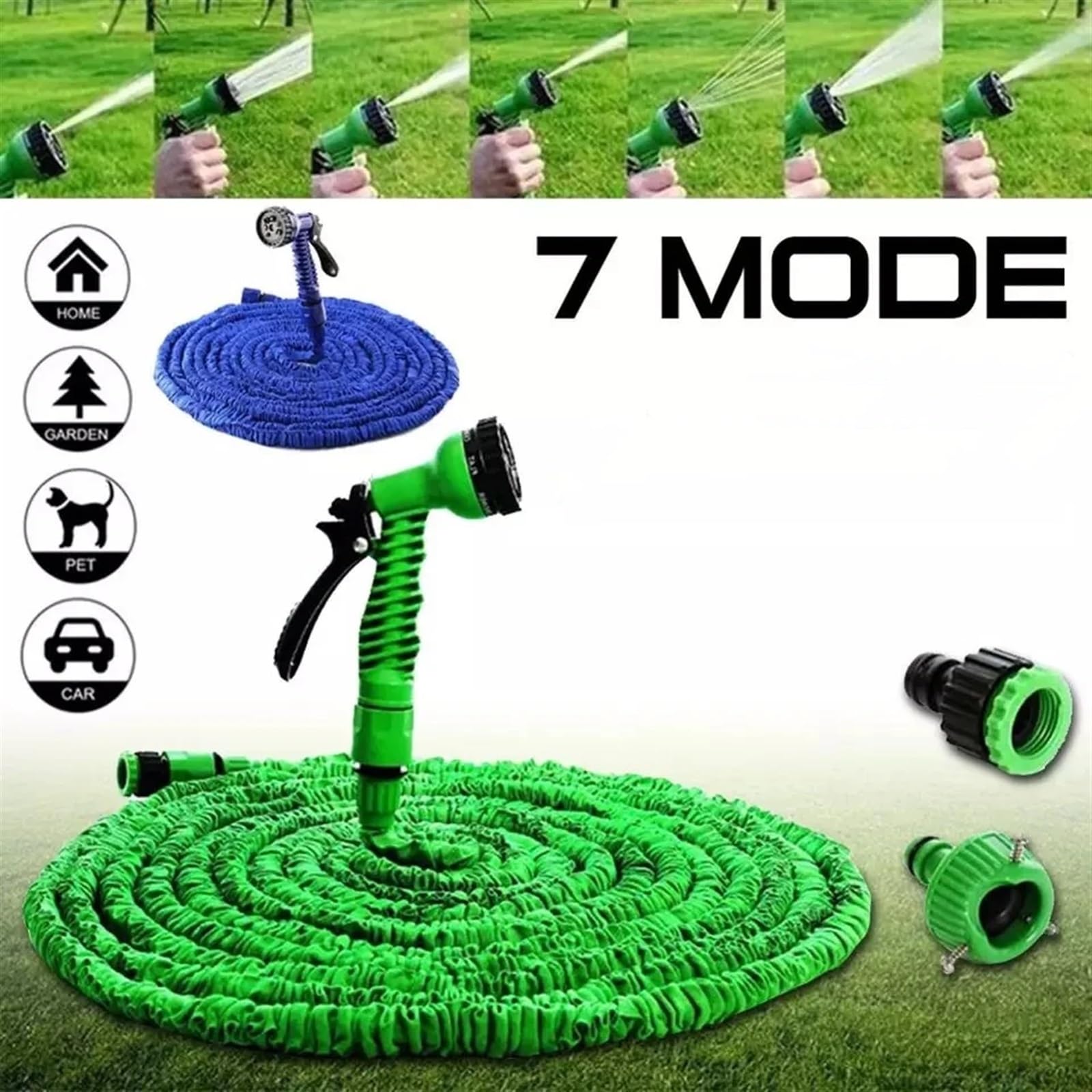 Manguera de Jardín Manguera de jardín extensible de 25 pies a 150 pies, manguera de agua Flexible, mangueras de plástico, tubería de riego, pulverizador de lavado de coches(Color:Green,Size:75FT-22.5M
