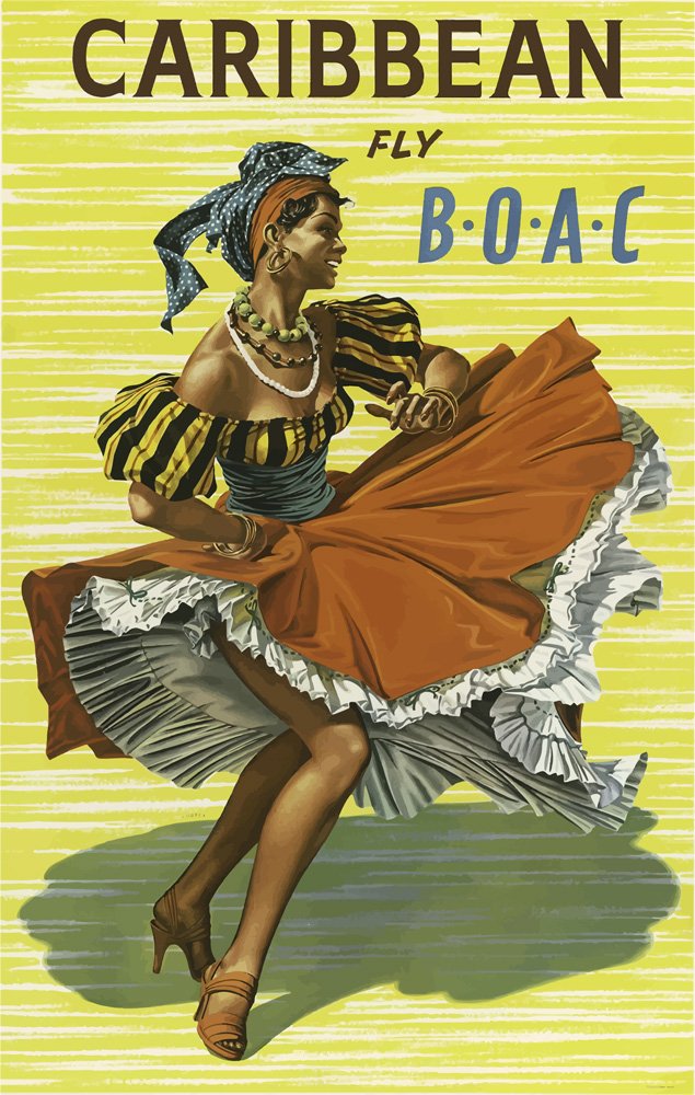 Poster de voyage Caraïbes Vintage BOAC avec impression de qualité supérieure et cadre bois