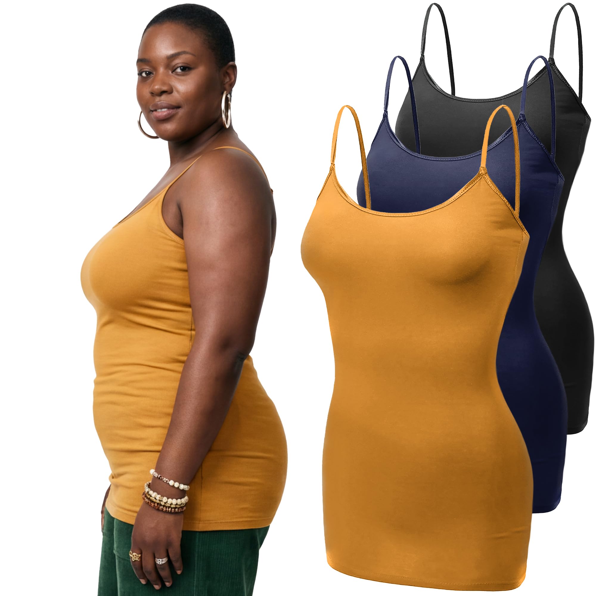 Emmalise Women's Basic Casual Long Camisole Adjustable Strap Cami Layering Top