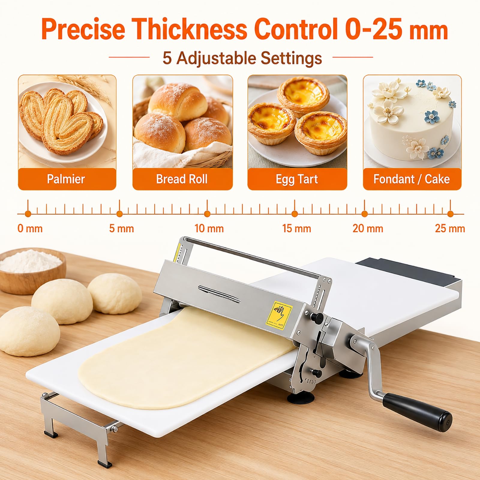 Máquina laminadora Manual, Plegable, de Acero Inoxidable, con Grosor Ajustable, para hojaldre, Masa de Pizza, Croissants y Productos de panadería.