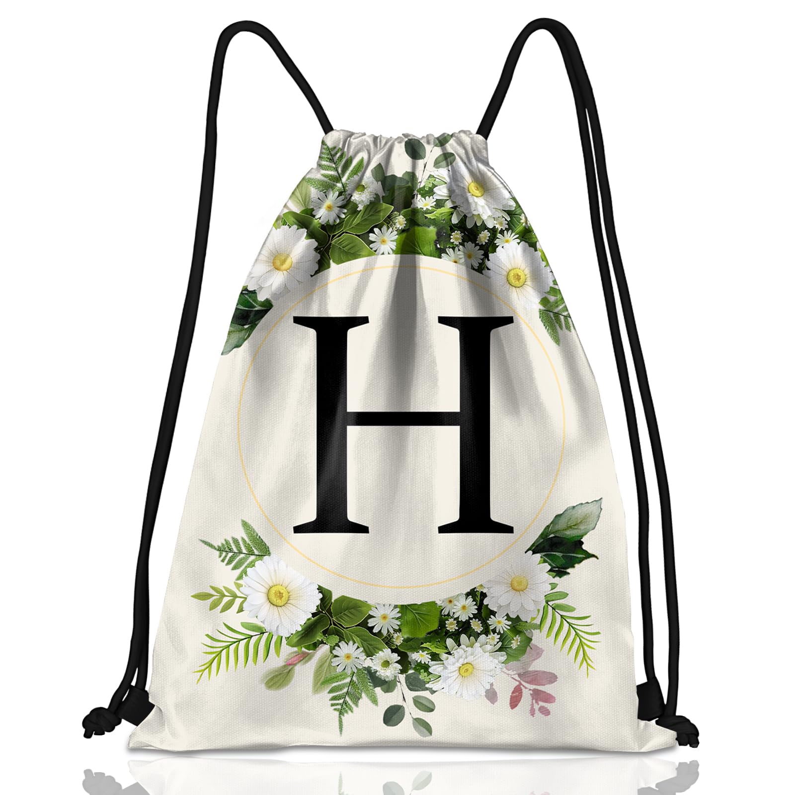 Zewurtuw Initial Letter Drawstring Backpack String Sports Gym Bags Waterproof Sackpack Cute for Men Women Beach (13"×17") (Letter-H)