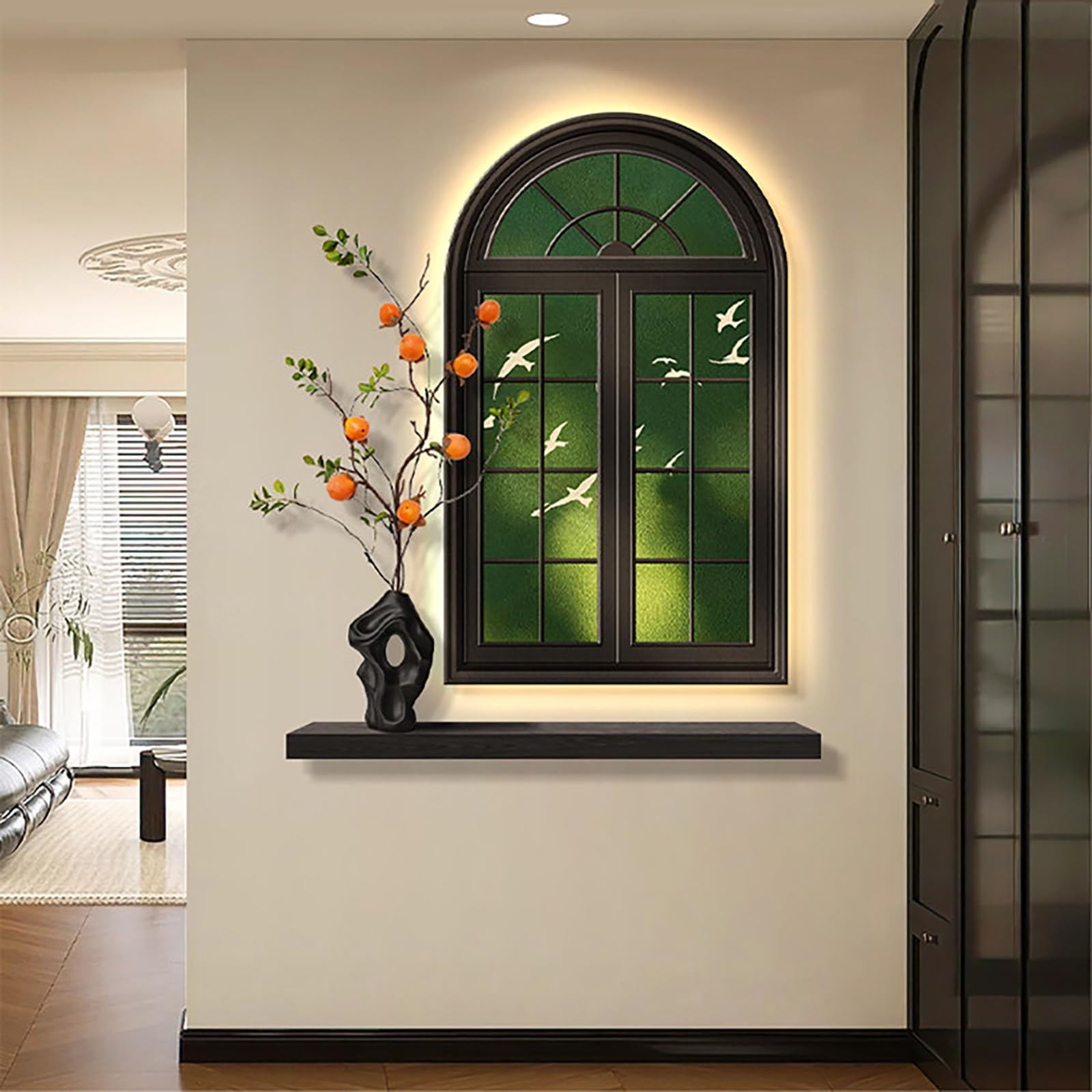 Decorazione artistica da parete illuminata, finta finestra murale con luci a LED, scultura moderna da appendere per ingresso, corridoio, atrio, decorazione per la casa