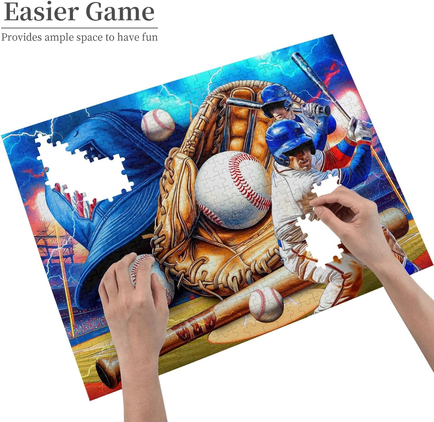 Baseball Puzzles for Adults 500 Pieces Colorful Sports Ball Jigsaw Puzzle Baseball Player Wooden Puzzle for Living Room Family Friends Challenging Activity Games