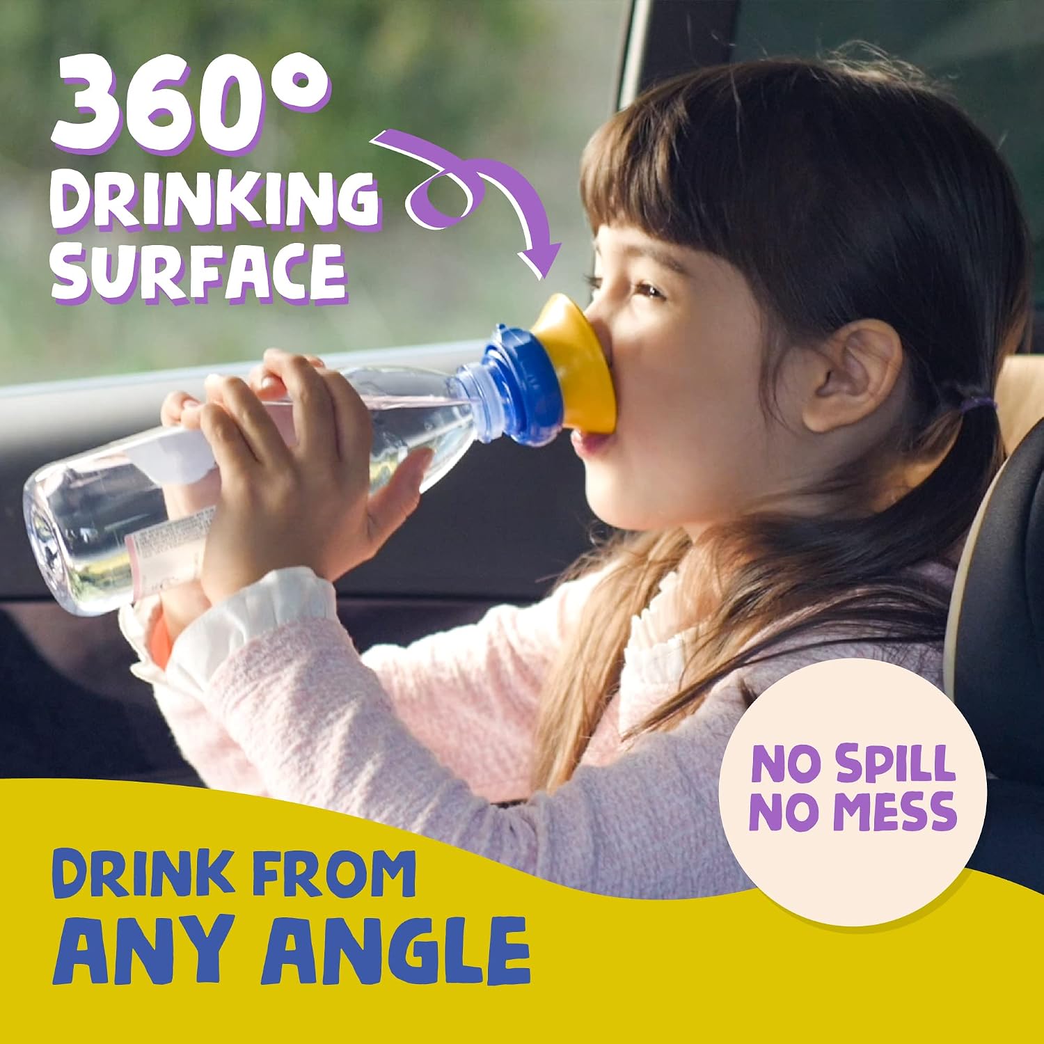 MONEE 360 Sippy Cup Cap | Turn Store Bottles Into 360 Cups for Toddlers | Spill-Proof Sippy Cups for Kids | Drink From Any Angle With No Mess | 360 Cup | BPA-Free | Convenient & Portable