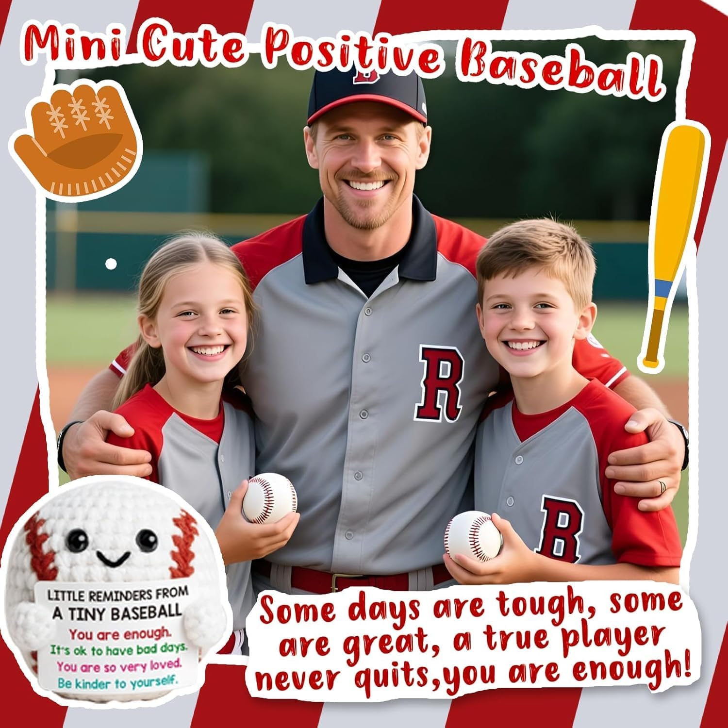 Crochet Baseball Gifts for Men Women Son Daughter ，Emotional Inspiring Support Present for Teammate Boyfriend Brother,Valentines Gifts，Birthday Gifts Baseball Ornament