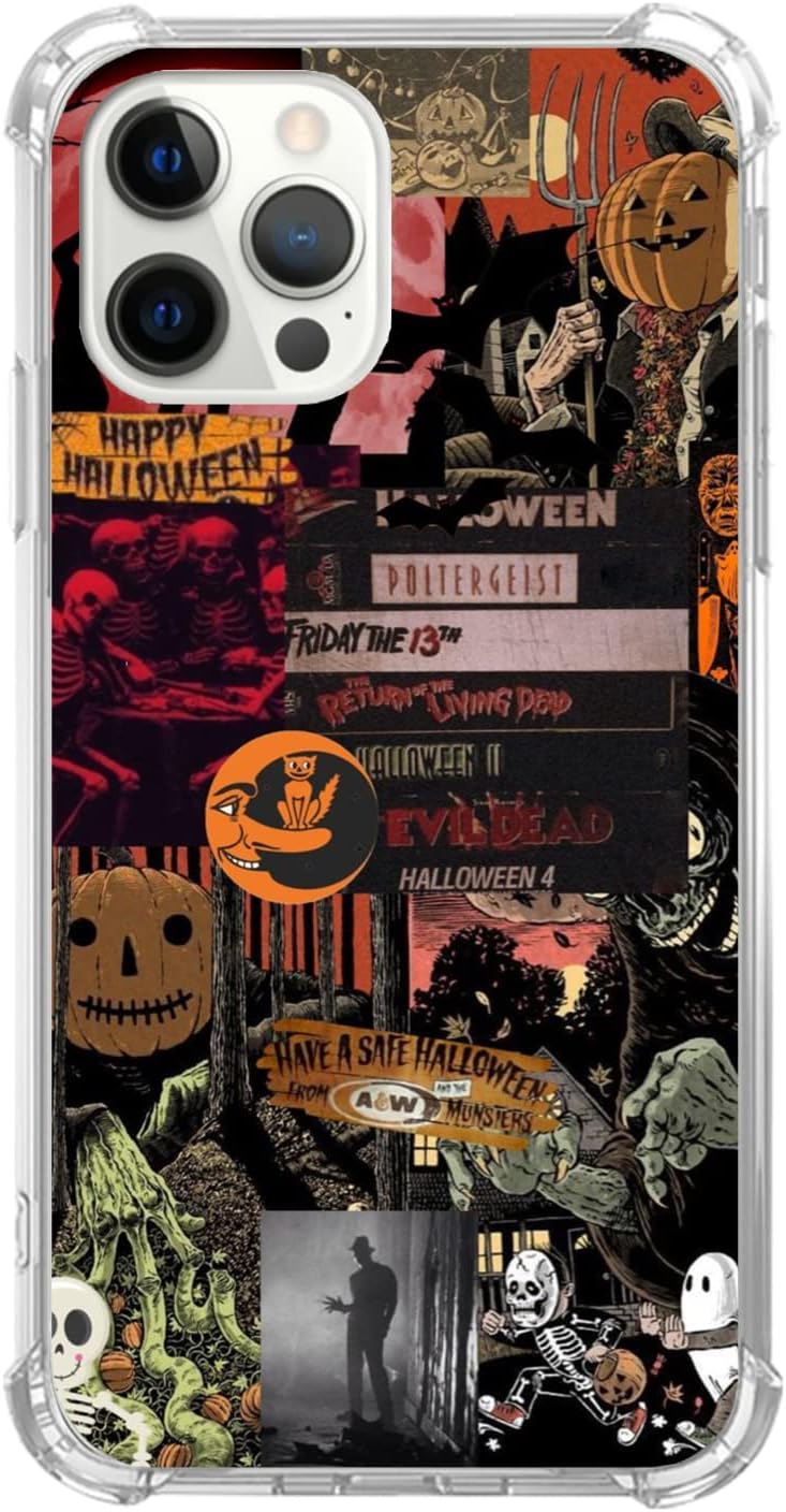 Halloween Mystical Art Collage Case for iPhone 15 Pro Max, Retro Aesthetic Halloween Pumpkin Case for Girls Boys Men and Women, Unique Trendy Design TPU Bumper Case for iPhone 15 Pro Max