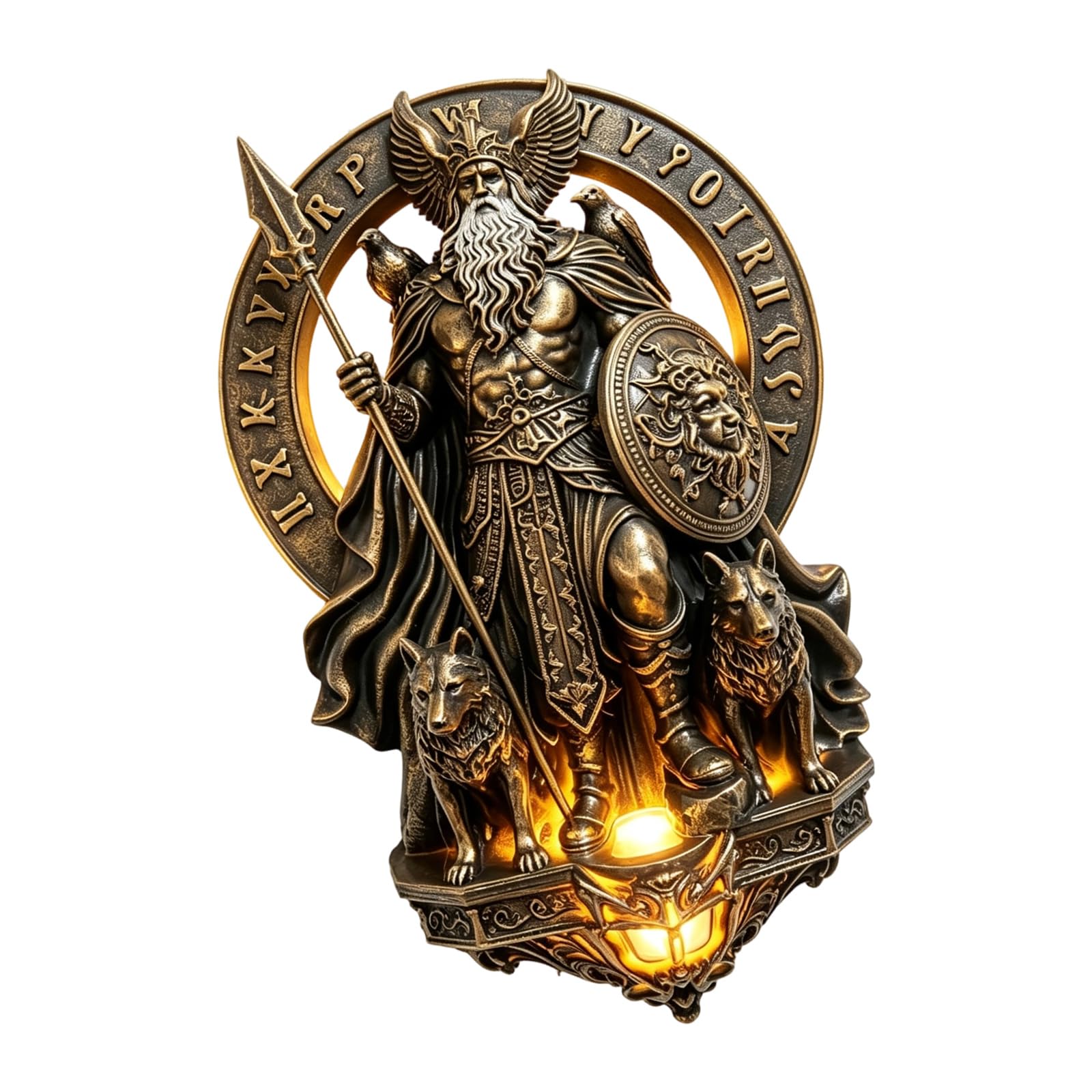 Resin Figure Wall Decor Light with Warm Back Glow and Lower Lamp Effect, Antique Bronze Accent for Bedroom Hallway Study Lounge or Display Area Mythology Wall Lamp Resin Light Antique Bronze Figure