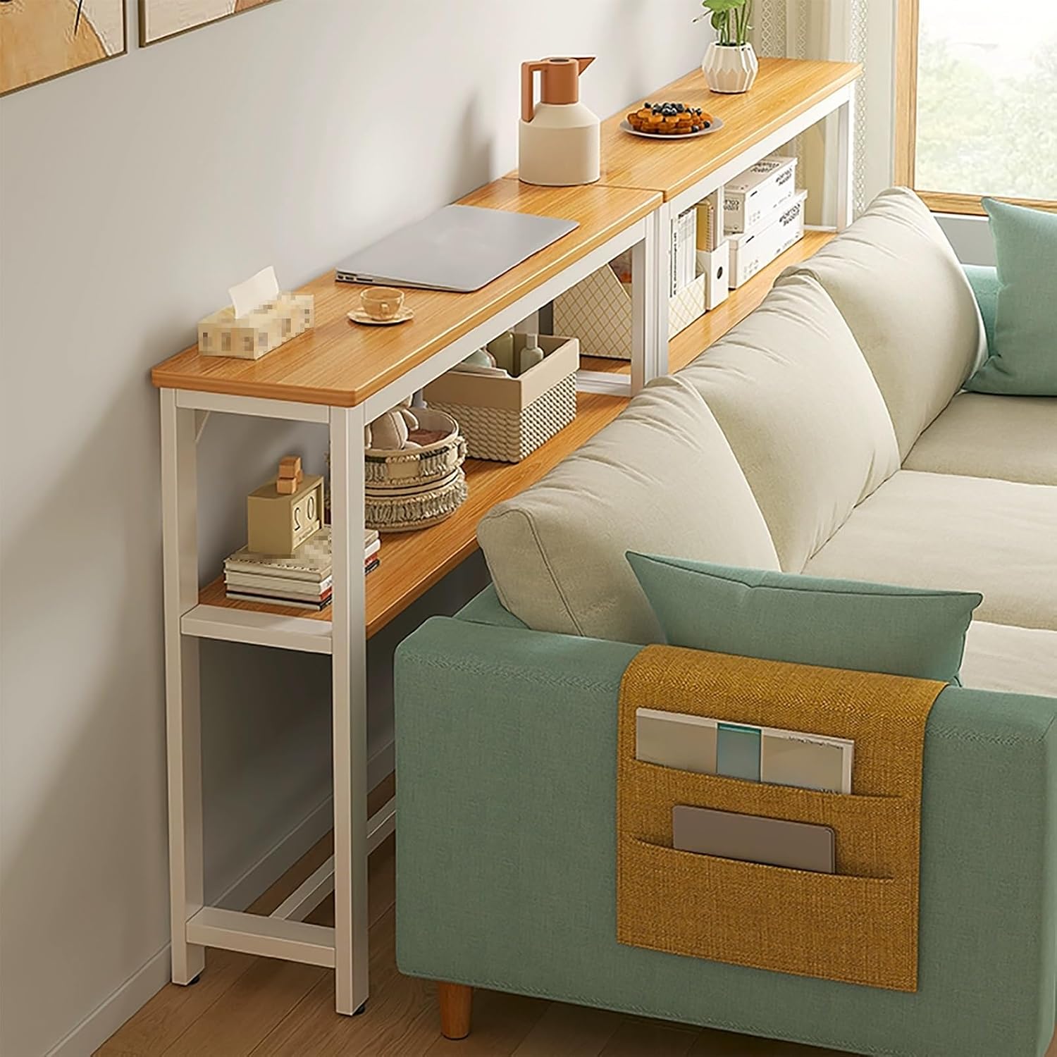 Console-Table, Sofa Table for Living Room, Entryway Table with Open Storage, Couch Table with Adjustable Foot, Steel Frame and Wood Board, Easy to Install(80x20x75cm/31.5x7.8x29.5in)