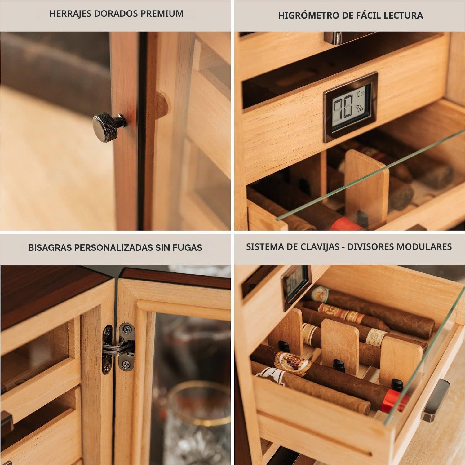 CASE ELEGANCE Gabinete humidificador Luca, Acabado de Nogal marrón Rico, tamaño Grande, Almacenamiento de cigarros para 80-100 cigarros, higrómetro Digital, Cedro español, marrón