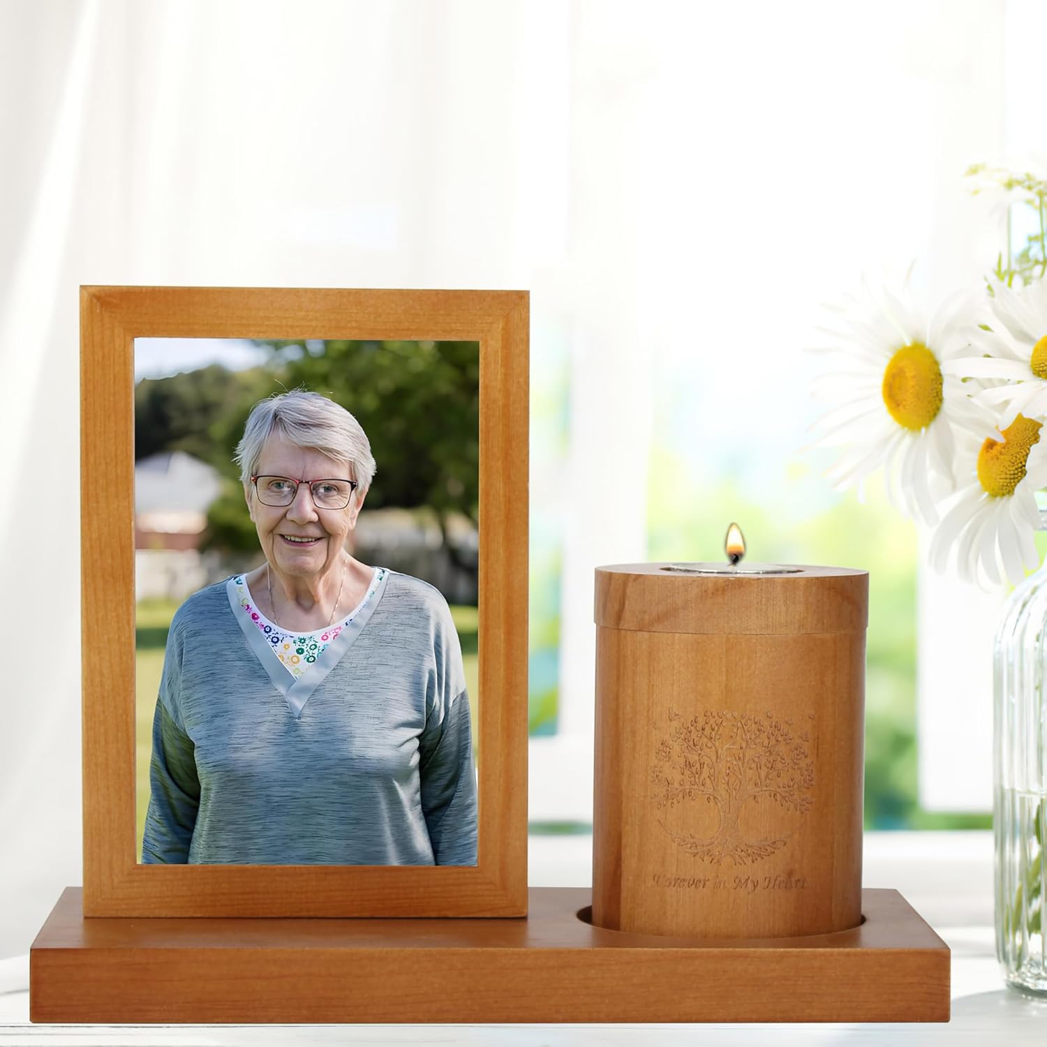 Photo Frame Small Urn for Human Ashes Memorial with Tree of Life Wooden Candle-holder urns Picture Frame Mini Cremation Urn for Loss of Loved One 4’’-6’’ Photo little Keepsake vertical photo urn