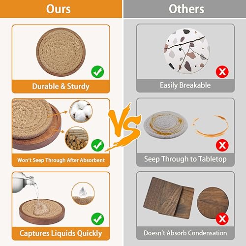Miniatura 3 de Eykao Posavasos absorbentes para bebidas juegos de 5 posavasos tejidos con soporte posavasos de madera para mesa de café regalo de inauguración de