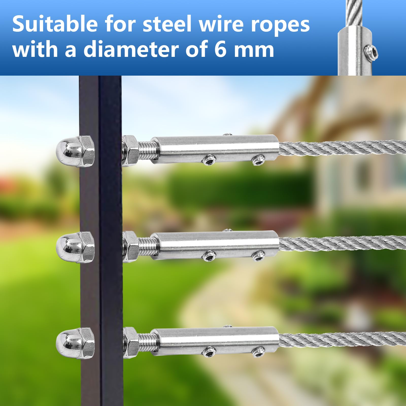 Tensor De Cuerda, 10 Unidades Abrazadera De Acero Inoxidable De 6mm Kit De Tensado Con Pasadores Roscados Terminal De Tensión Ajustable Para Barandilla De Acero Inoxidable - Plateado