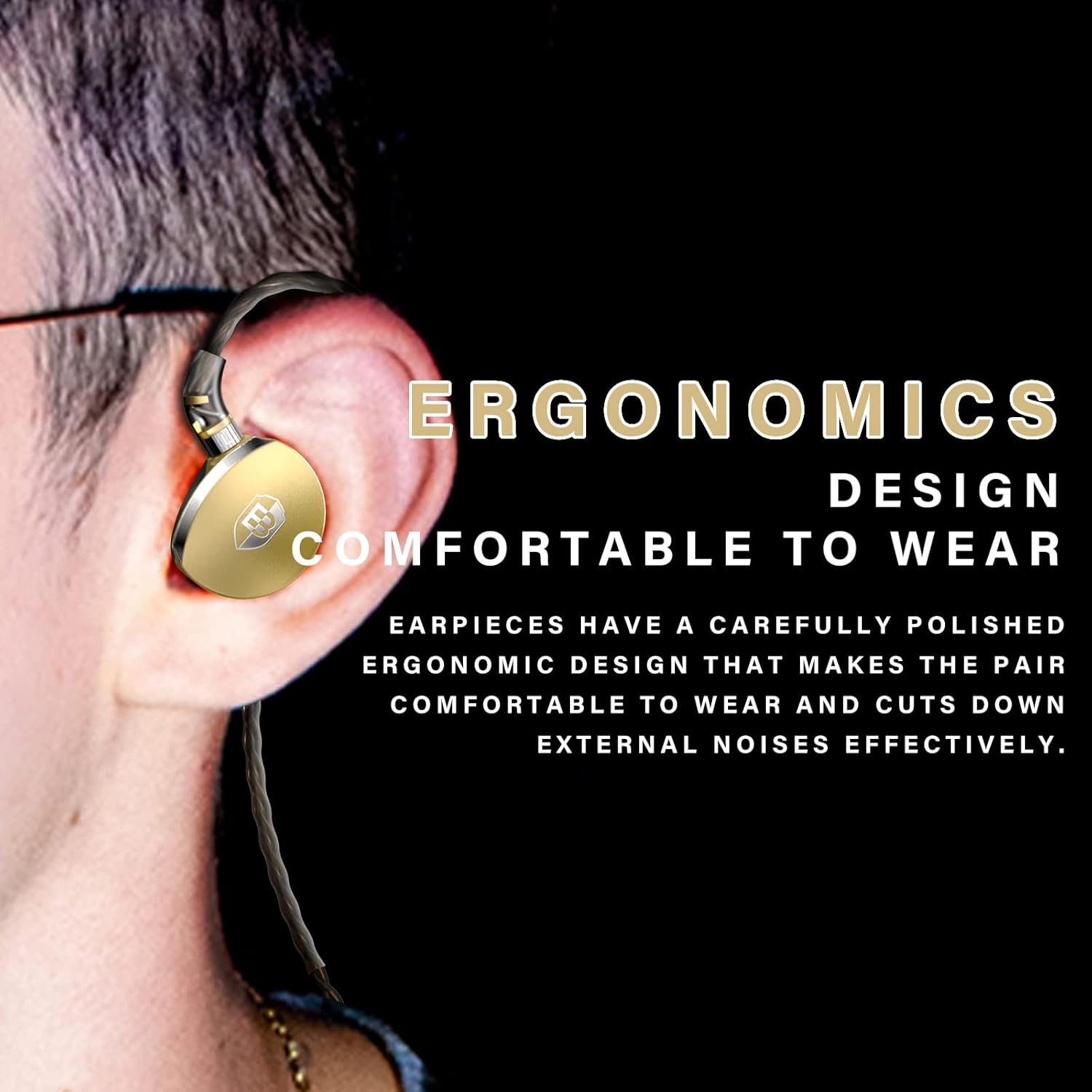 BASN MTPro in Ear Monitors, 14.5mm Planar HiFi IEM Headphones with CNC Process and 4-Core Litz OCC Single-Crystal Copper Cable for Musicians(Champagne Gold)