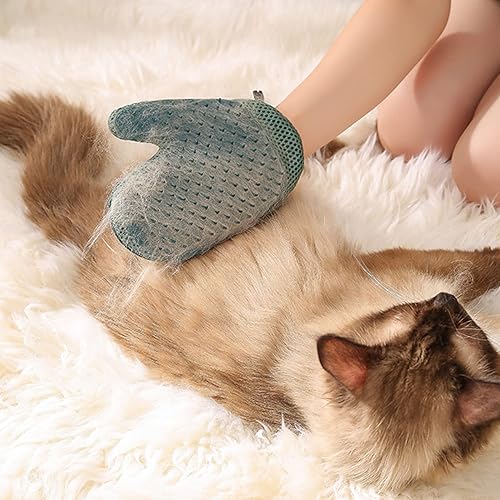 Miniatura 7 de Guante de piel de mascotas 2 en 1 y guante removedor de pelo de gato, cepillo de guante de aseo para perros para desprendimiento, masaje, guante