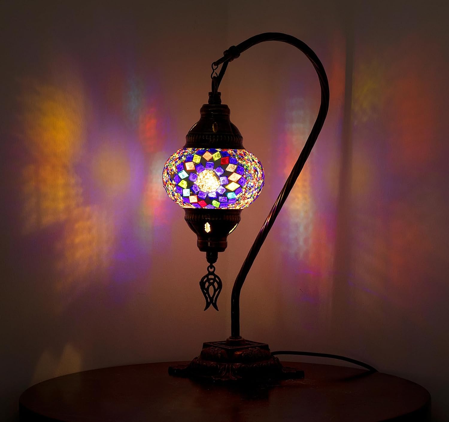 Moroccan Mosaic Table Lamp - Handmade Tiffany Swan Neck - Moroccan Light - Mosaic Lamp - Decorative Lamps for Home/Office (Mix, Small)