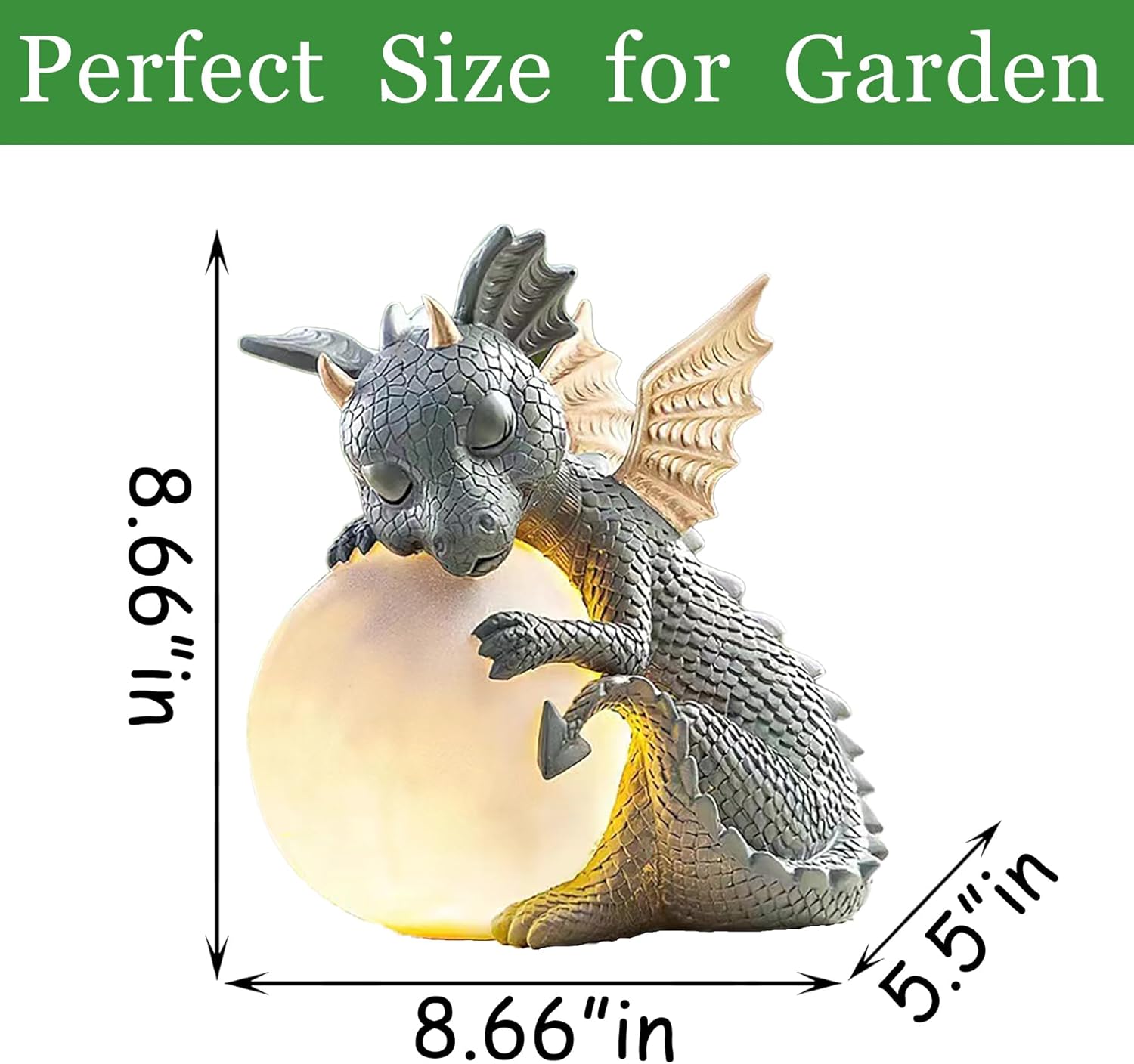 8.6" Solar Dragon Garden Statue, LED Figurine Light, Resin Outdoor Sculpture, Solar Powered Yard Art, Night Garden Light, Solar Landscape Path Light Ornament, Lawn Solar Lighting Figurine Art