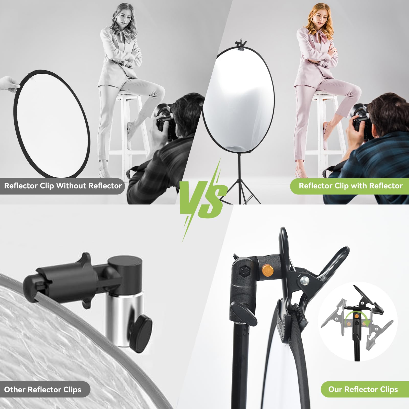 OTraki 2 Stück Reflektorklemme aus Aluminium, E-Mount Profi Klemme mit 7,5 cm Klemmweite, Klemmhalter für Lichtstativ mit 1/4''-3/8'' Adapter, Schwere Halterung für Fotostudio Hintergrund Reflektor
