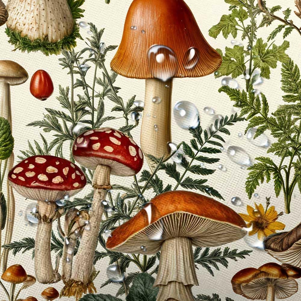 Vintage Boho Mushroom Shower Curtain, Botanical Floral Cottagecore Aesthetic Nature for Bathroom, Fantasy Magical Plant Farmhouse Accessories Beige, 70X75IN