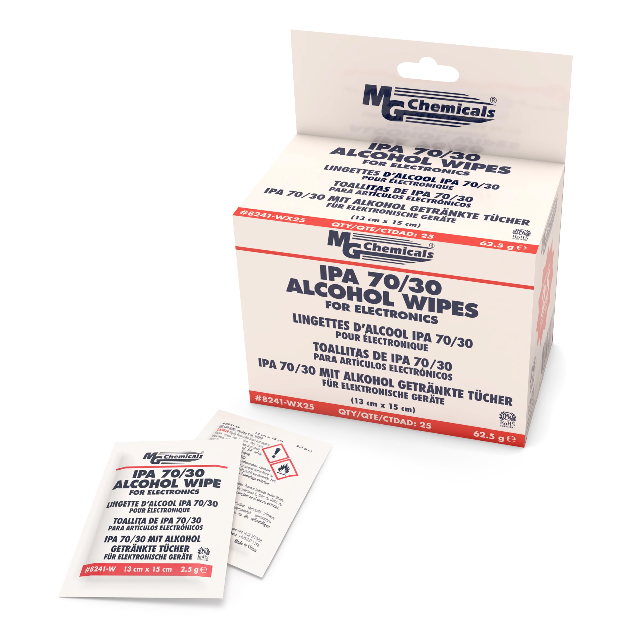 MG Chemicals 8241 Salviette con alcol isopropilico al 70%, 6 "x 5" (scatola da 25)