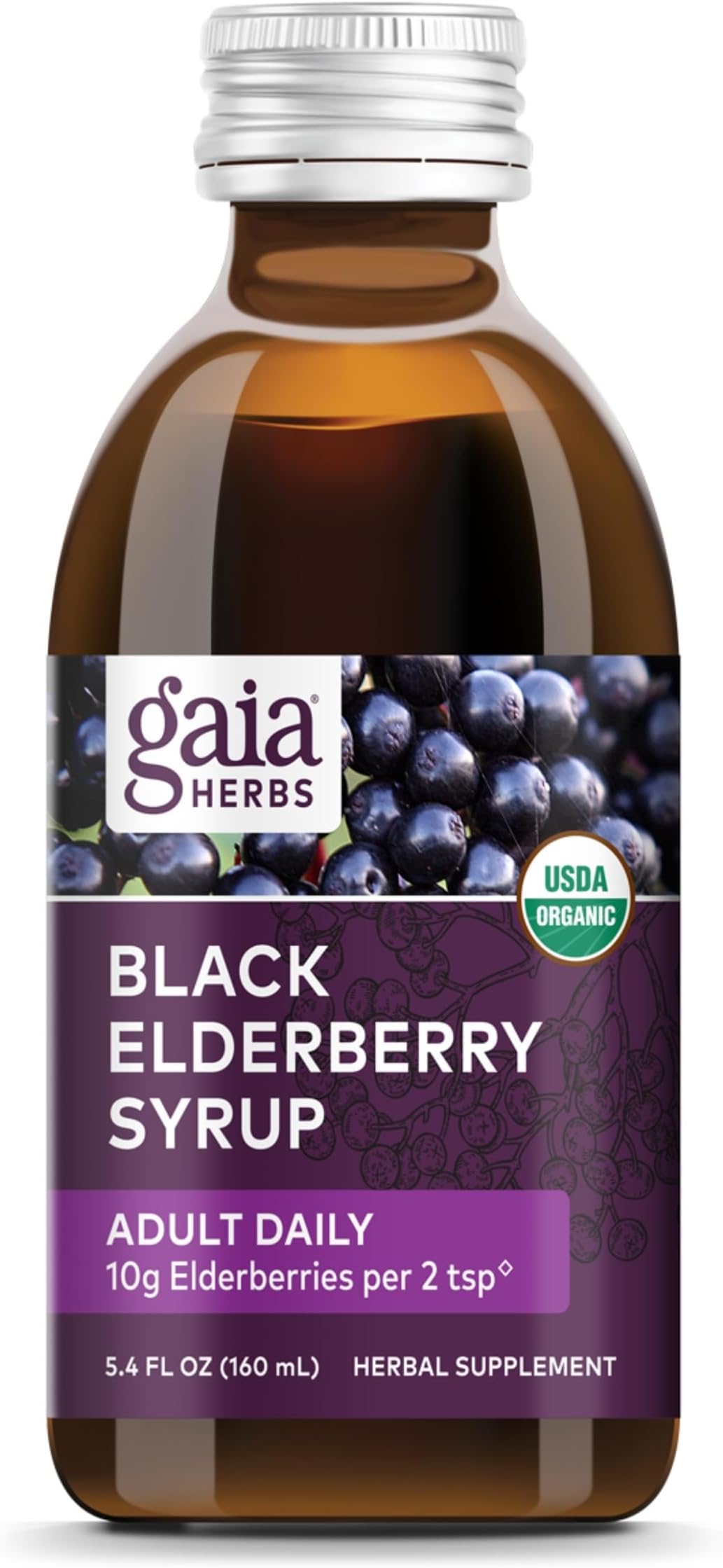 Gaia Herbs Black Elderberry (Sambucus Nigra) Syrup Adult Daily - Immune Support Supplement - with USDA Certified Organic Black Elderberries for Immune System Support - 5.4 Fl Oz (16-Day Supply)