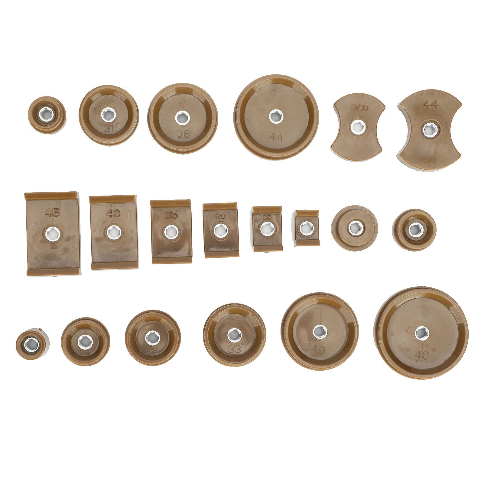 KJSHXYG 20pcs Watch Capping Machine Dies Set, Plastic Material Pressing Tool, Different Sizes for Various Watch, Coffee Color, Simple for Watch Repair