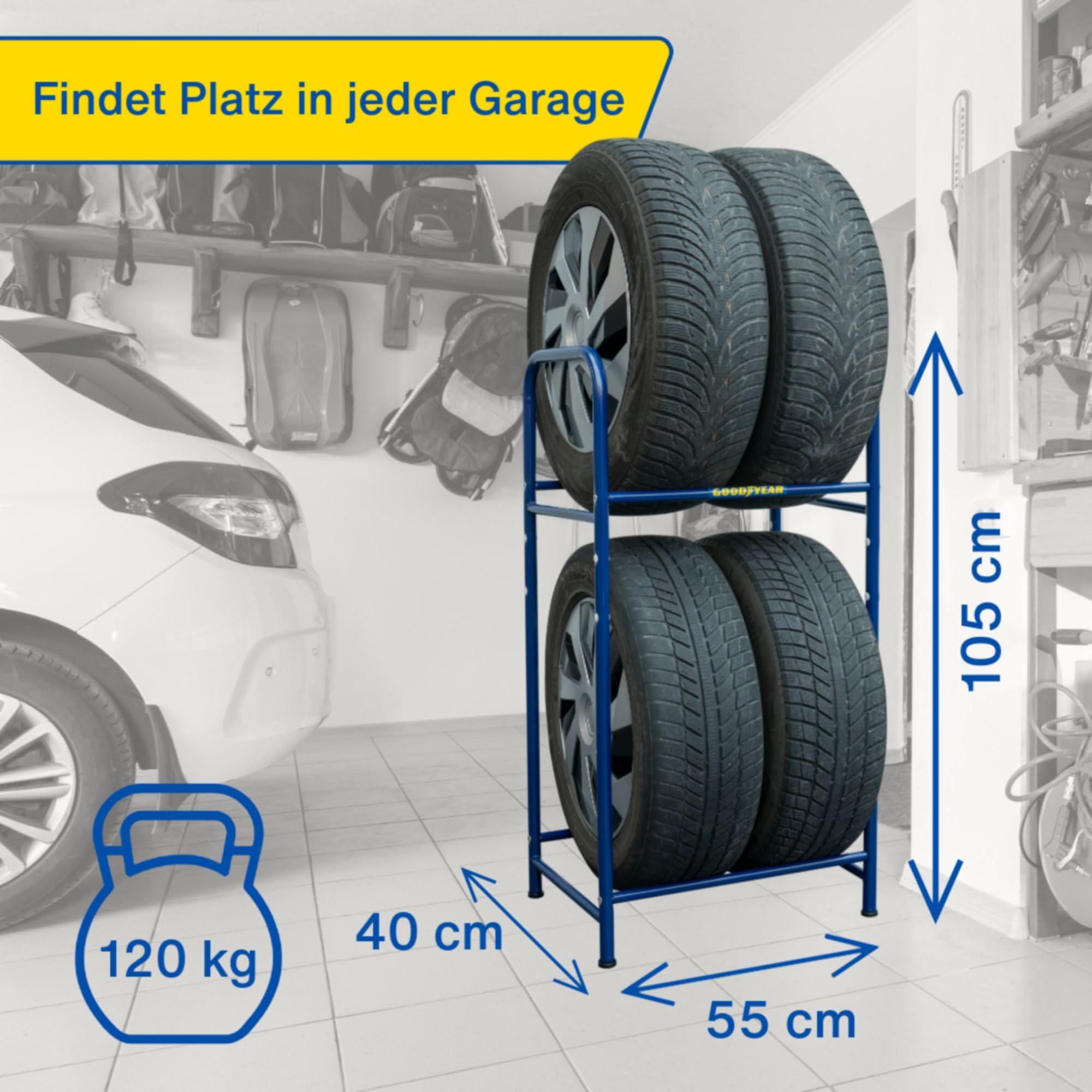 Goodyear 4 portautensili, salvaspazio, Altezza Regolabile, 2 Livelli, capacità di carico Fino a 120 kg, Blu
