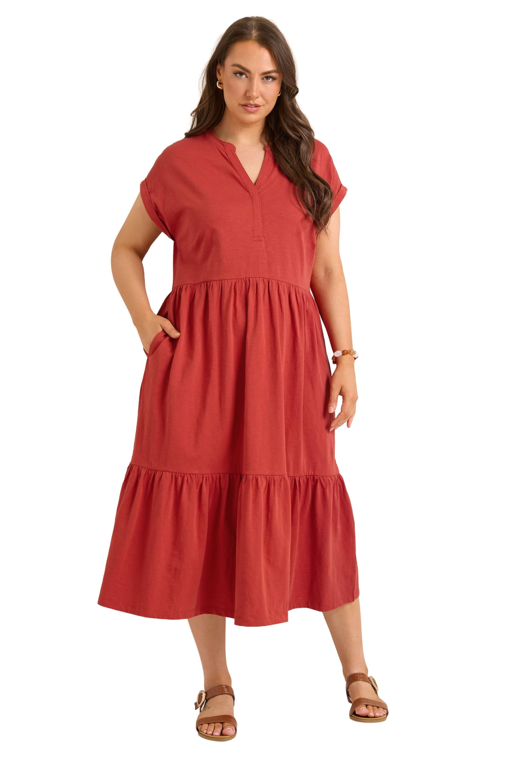 Evans Women's Burnt Orange Curve Rust Orange Cotton Midi Dress - Plus Size Curve