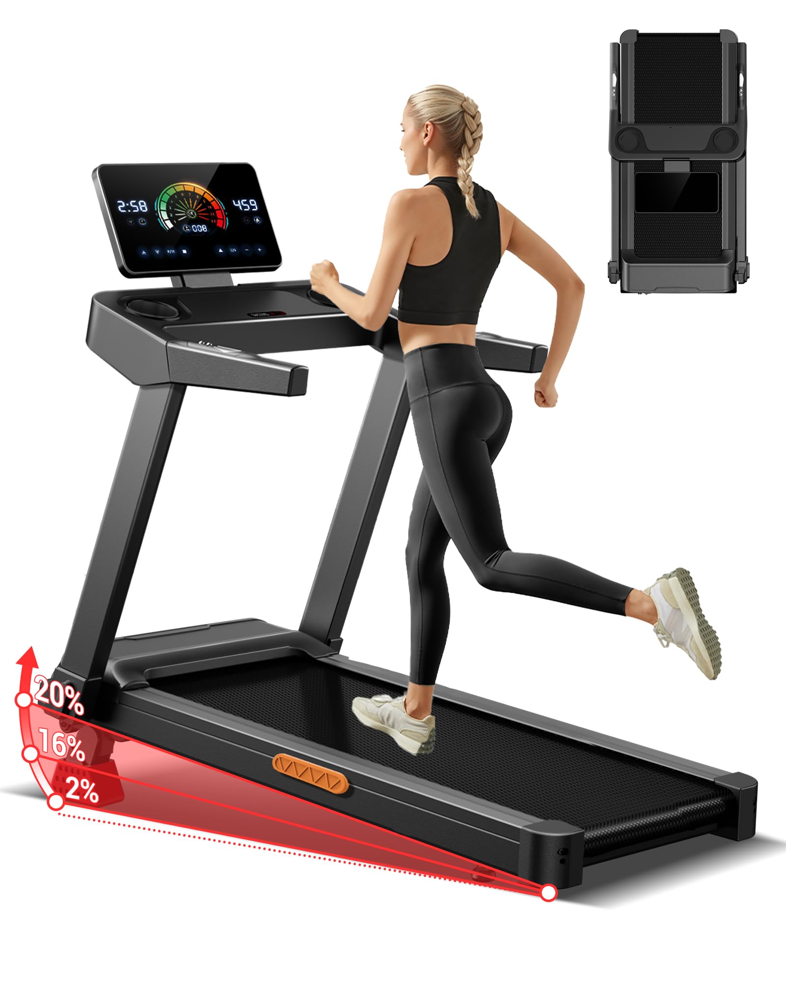 Treadmills for Home with Manual 20% Incline, 14KM/H Foldable Treadmill with Handles, 3.5HP Motor Running Machine for Heavy People, 180KG Weight Capacity, Large Running Belt & Shock Absorption