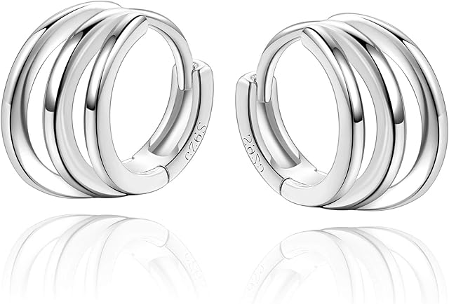 Tiny 925 Sterling Silver Huggy Hoop Earrings for Women Teens Triple Circle 8mm Cartilage Helix Cuff Huggie Hoop Earrings